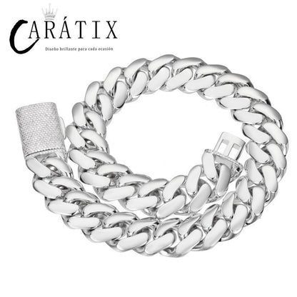 CARÁTIX 20mm Iced Out Cuban Link Chain Necklace – Heavy CZ Rhombus Hip Hop Bling Jewelry for Men | Rapper Curb Choker Gift
