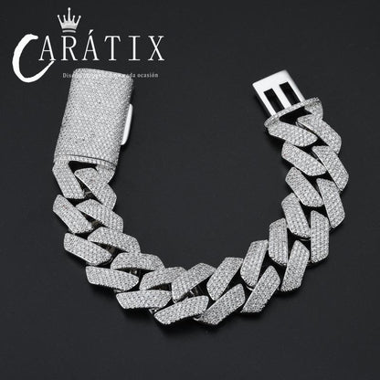 CARÁTIX – 22mm 4-Row Rhombus Cuban Link Chain Necklace | Iced Out CZ Hip Hop Jewelry for Men & Women