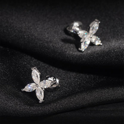 925 Silver Moissanite Look Floral Stud Earrings Unisex - CaratixJewelry
