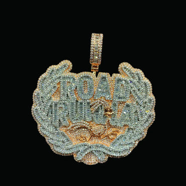 Road Runna Two Tone Badge Iced Out Letter Pendant Necklace – Custom Hip Hop Jewelry for Men - CaratixJewelry