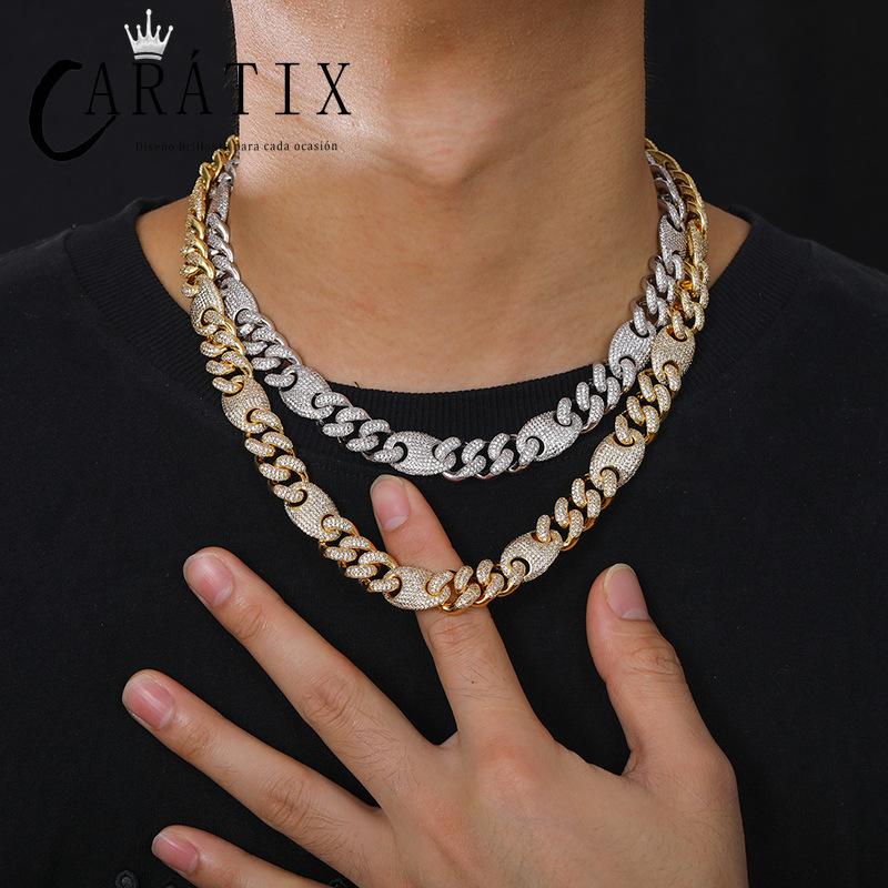 CARÁTIX 12mm Coffee Bean Cuban Link Chain Necklace – 5A CZ Iced Out Hip Hop Bling Jewelry for Men | Rapper Gift