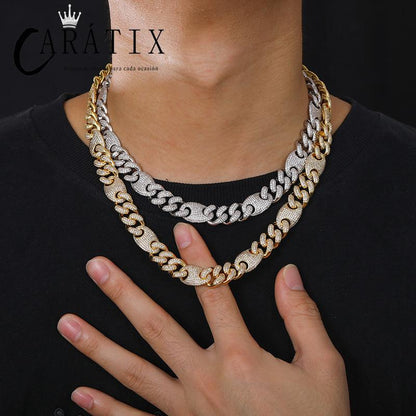 CARÁTIX 12mm Coffee Bean Cuban Link Chain Necklace – 5A CZ Iced Out Hip Hop Bling Jewelry for Men | Rapper Gift