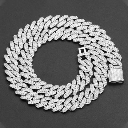14mm Iced-Out Moissanite Cuban Link Chain – S925 Sterling Silver -Cut Hip Hop Streetwear Necklace - CaratixJewelry