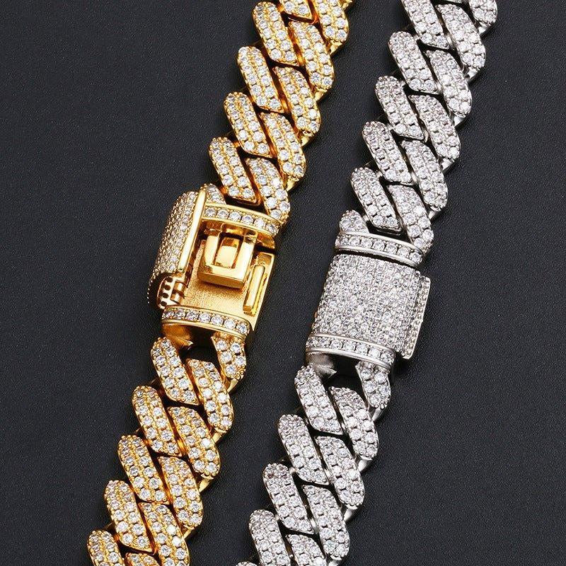 14mm Iced-Out Moissanite Cuban Link Chain – S925 Sterling Silver -Cut Hip Hop Streetwear Necklace - CaratixJewelry