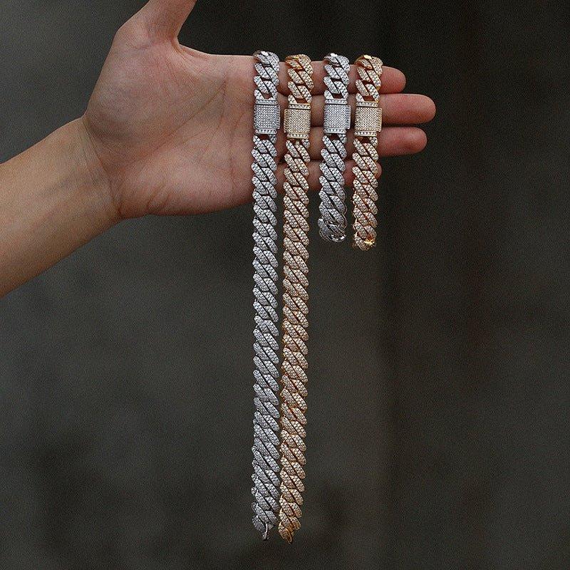 14mm Iced-Out Moissanite Cuban Link Chain – S925 Sterling Silver -Cut Hip Hop Streetwear Necklace - CaratixJewelry
