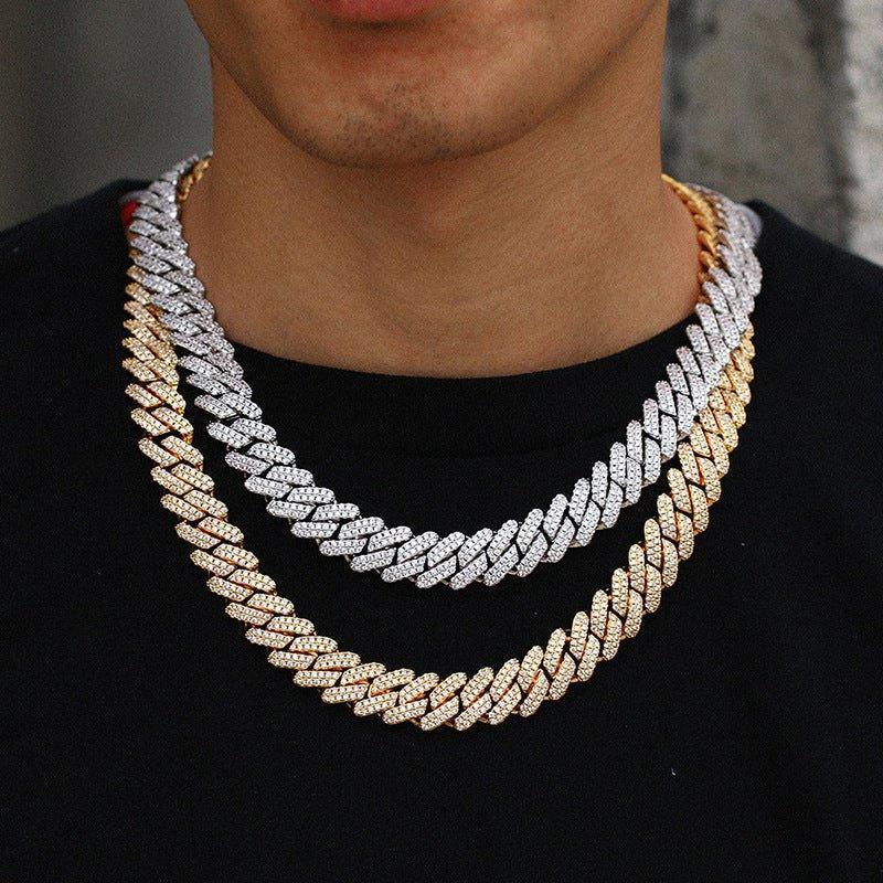 14mm Iced-Out Moissanite Cuban Link Chain – S925 Sterling Silver -Cut Hip Hop Streetwear Necklace - CaratixJewelry