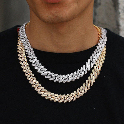 14mm Iced-Out Moissanite Cuban Link Chain – S925 Sterling Silver -Cut Hip Hop Streetwear Necklace - CaratixJewelry