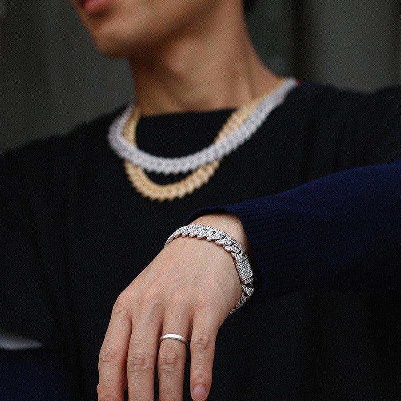 14mm Iced-Out Moissanite Cuban Link Chain – S925 Sterling Silver -Cut Hip Hop Streetwear Necklace - CaratixJewelry