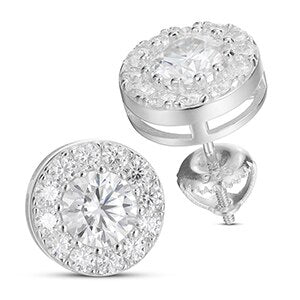 Genuine VVS Diamond 925 Sterling Silver Iced Round Stud Earrings