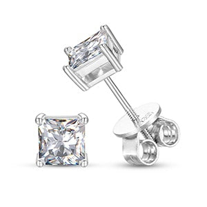 1CT VVS Diamond Princess Cut 925 Sterling Silver Stud Earrings