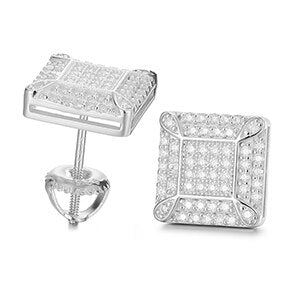 Men’s Ultra Iced Genuine VVS Diamond Solid 925 Silver Square Block Hip Hop Earrings – Bold Iced Jewelry