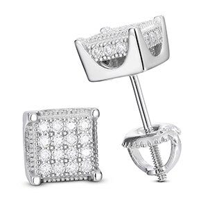 Flooded Ice 3D Cube Genuine VVS Diamond 925 Solid Silver Hip Hop Bling Earrings – Iced Out Jewelry