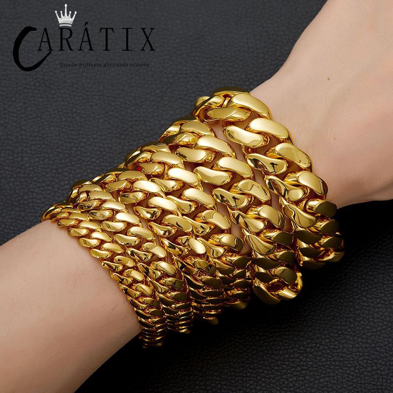 CARÁTIX Golden Stainless Steel Cuban Chain | Iced Out Dense Link Hip Hop Necklace for Men