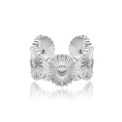 Adjustable Daisy Hip Hop Ring | Iced Out Flower Band | Caratix