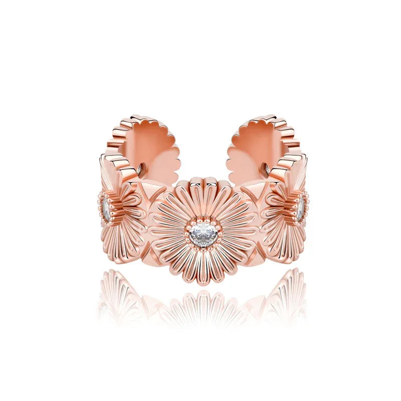 Adjustable Daisy Hip Hop Ring | Iced Out Flower Band | Caratix