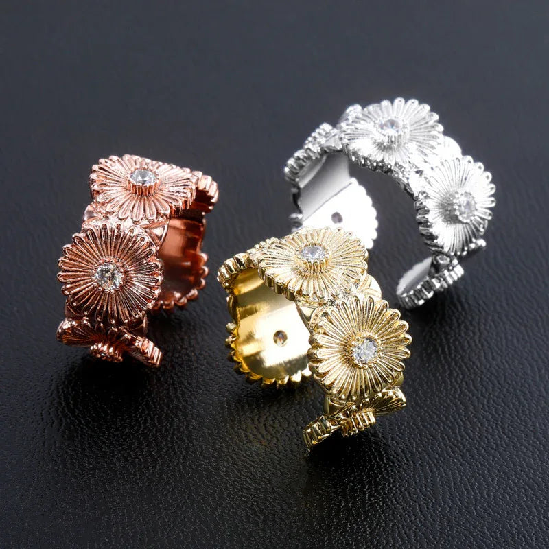 Adjustable Daisy Hip Hop Ring | Iced Out Flower Band | Caratix