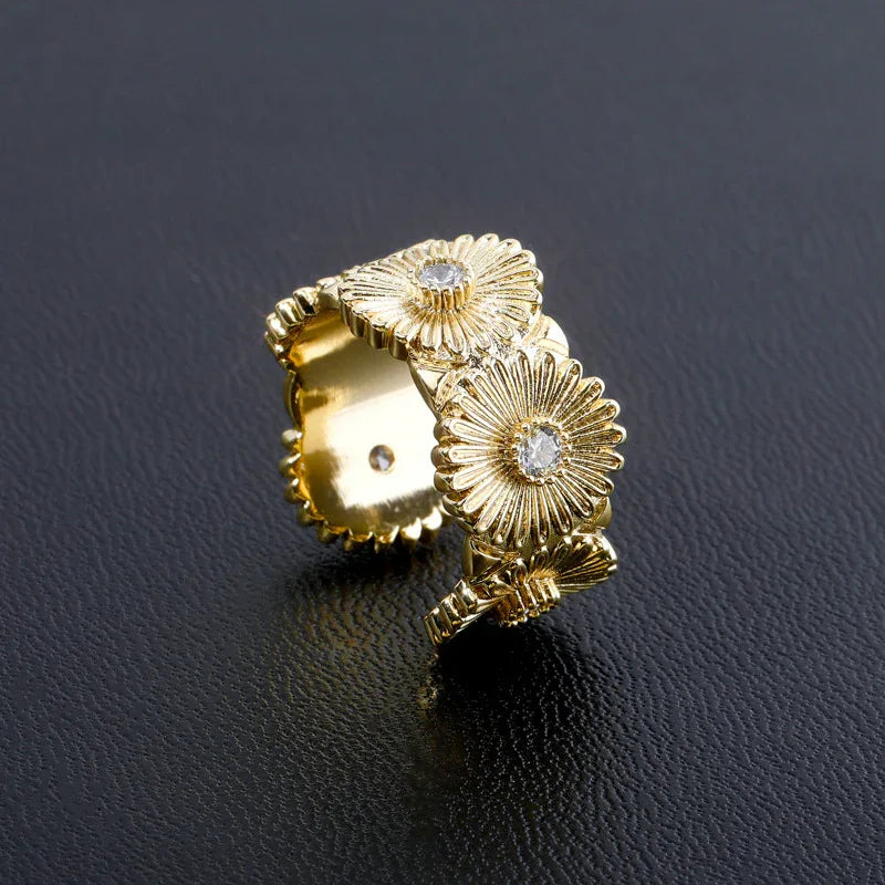 Adjustable Daisy Hip Hop Ring | Iced Out Flower Band | Caratix