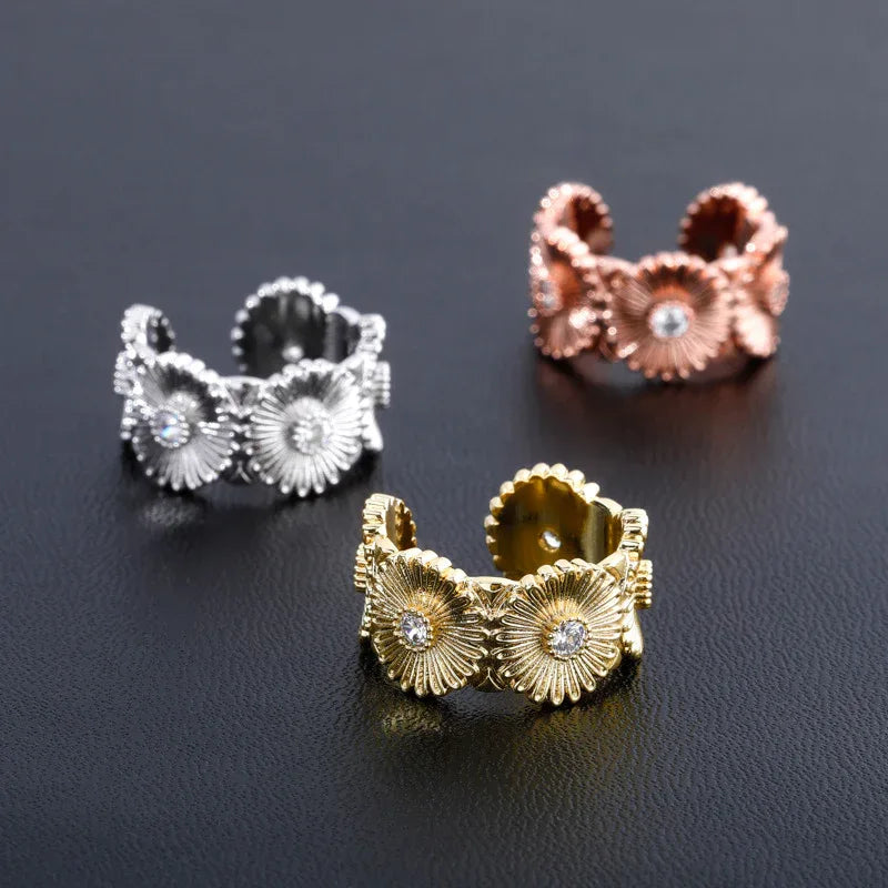 Adjustable Daisy Hip Hop Ring | Iced Out Flower Band | Caratix