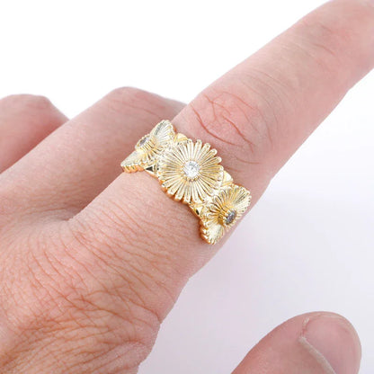 Adjustable Daisy Hip Hop Ring | Iced Out Flower Band | Caratix