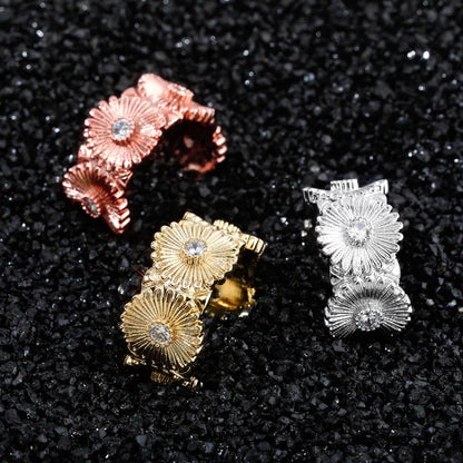 Adjustable Daisy Hip Hop Ring | Iced Out Flower Band | Caratix