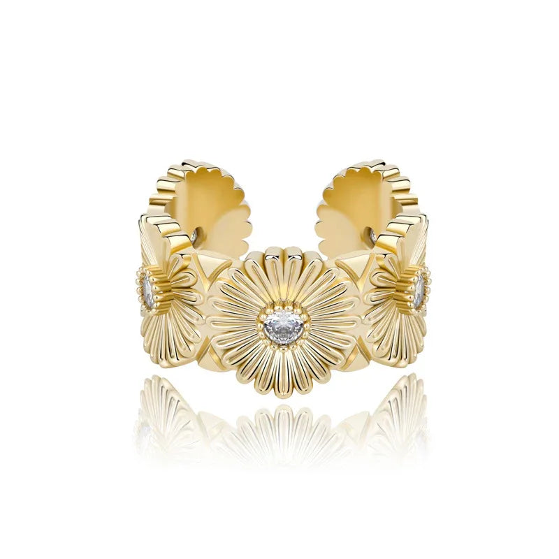 Adjustable Daisy Hip Hop Ring | Iced Out Flower Band | Caratix