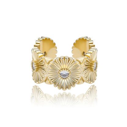 Adjustable Daisy Hip Hop Ring | Iced Out Flower Band | Caratix