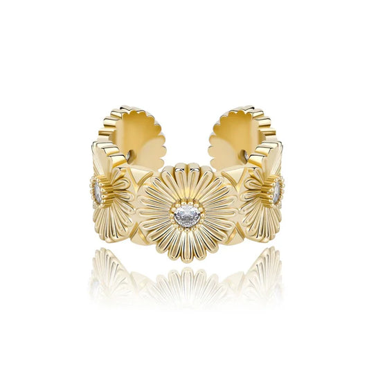 Adjustable Daisy Hip Hop Ring | Iced Out Flower Band | Caratix