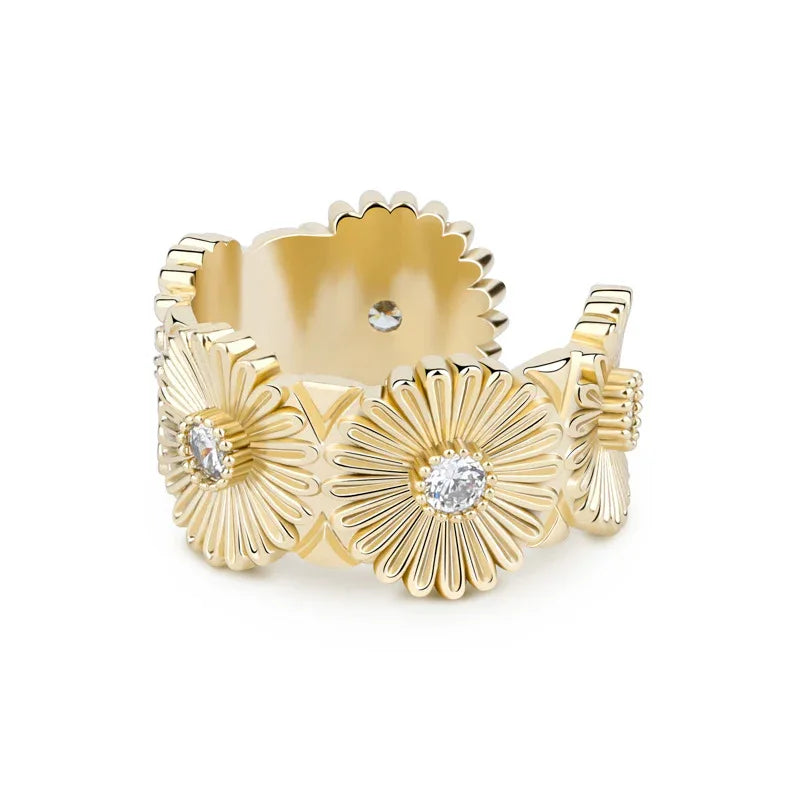Adjustable Daisy Hip Hop Ring | Iced Out Flower Band | Caratix