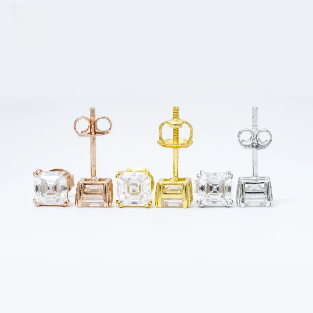 VVS 925 Silver Moissanite Tower Cut Stud Earrings Unisex - CaratixJewelry