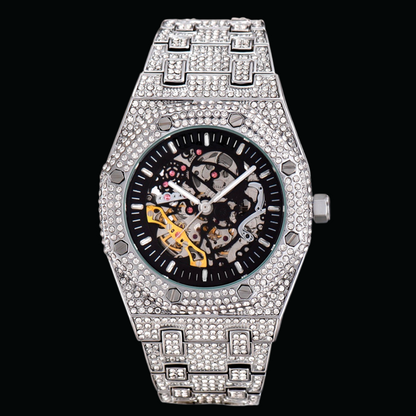 Self-Wind Mechanical Skeleton Iced Out Diamond Watch – Luxury Hip Hop Timepiece
