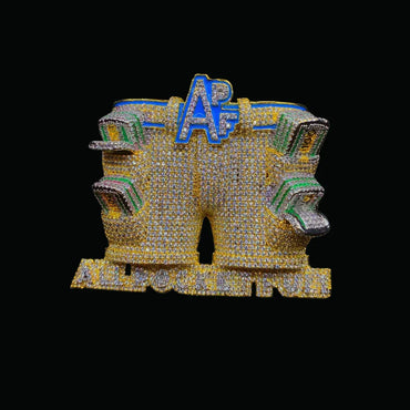 APF All Pocket Full Money Iced Out Letter Pendant Necklace – Custom Hip Hop Jewelry for Men - CaratixJewelry