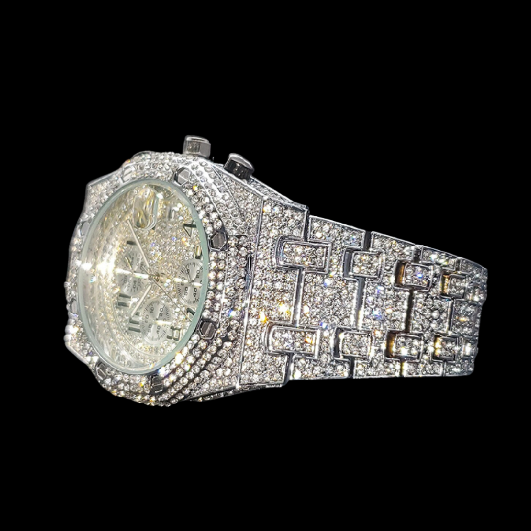 Bust Down Date Chronograph Iced Out Diamond Watch – Luxury Hip Hop Timepiece