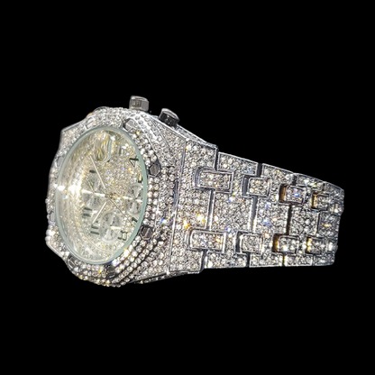 Bust Down Date Chronograph Iced Out Diamond Watch – Luxury Hip Hop Timepiece