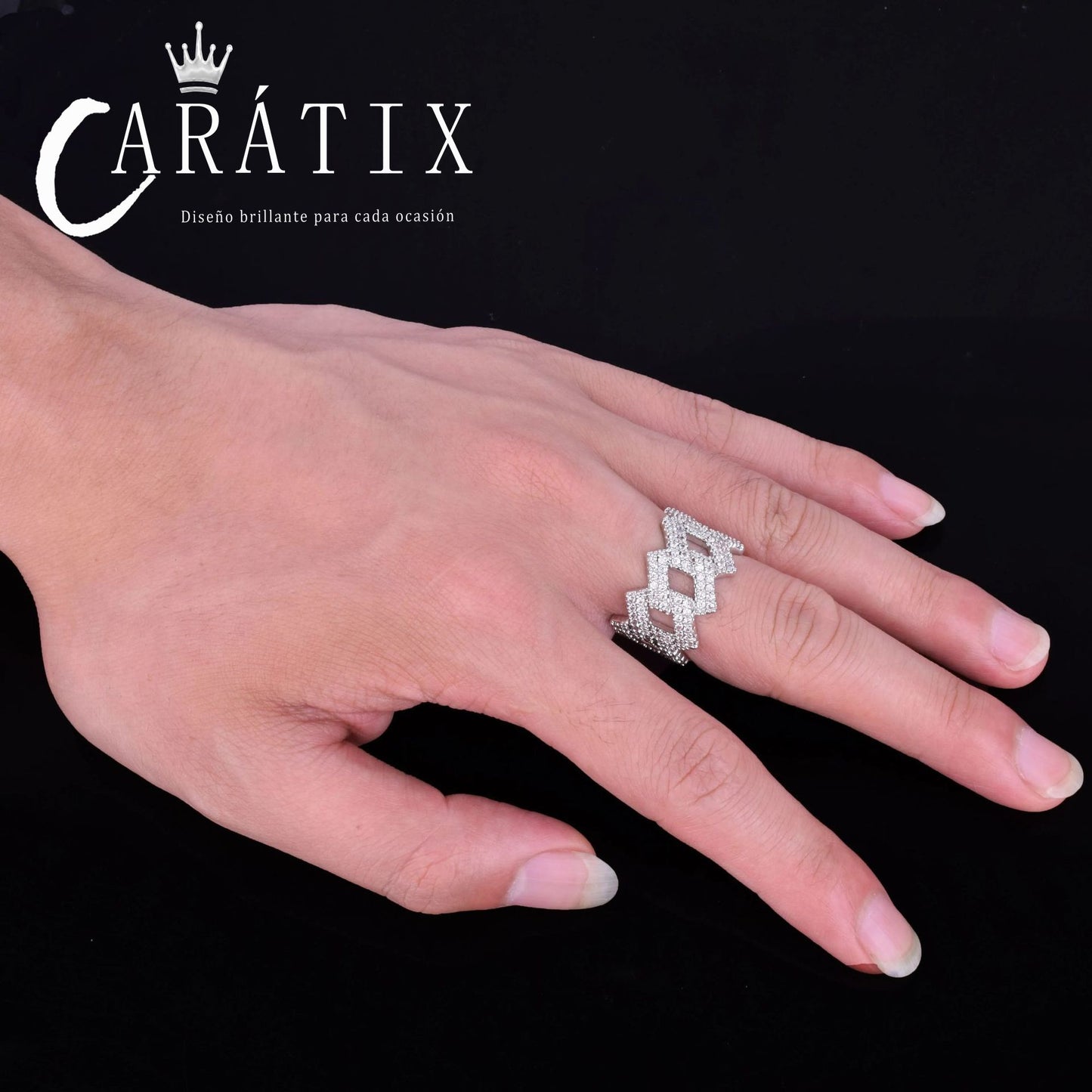 Caratix-Hip Hop Rhombus Cuban Ring Real Electroplating Fashion Personality Hipster Solid Men's Ring High Quality Hip Hop Ring