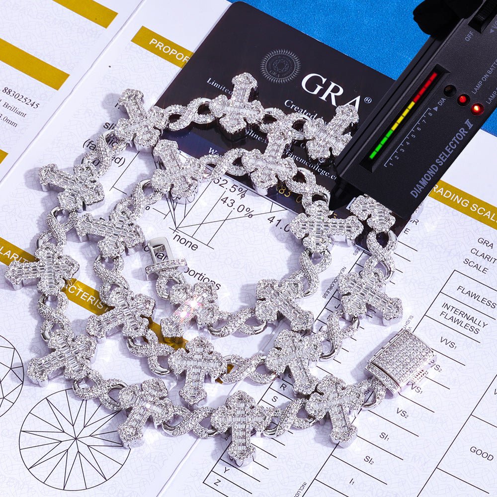 15mm 925 Silver Moissanite Cross Necklace for Men – Customizable Luxury Jewelry - CaratixJewelry