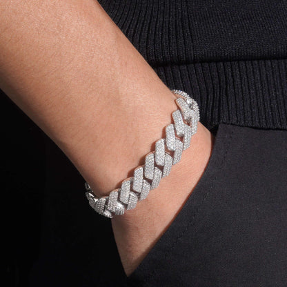 15mm Triple-Row Moissanite Cuban Link Chain – S925 Sterling Silver Iced-Out Hip Hop Men’s Necklace - CaratixJewelry