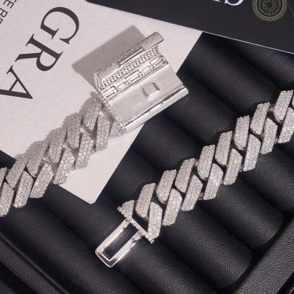 15mm Triple-Row Moissanite Cuban Link Chain – S925 Sterling Silver Iced-Out Hip Hop Men’s Necklace - CaratixJewelry