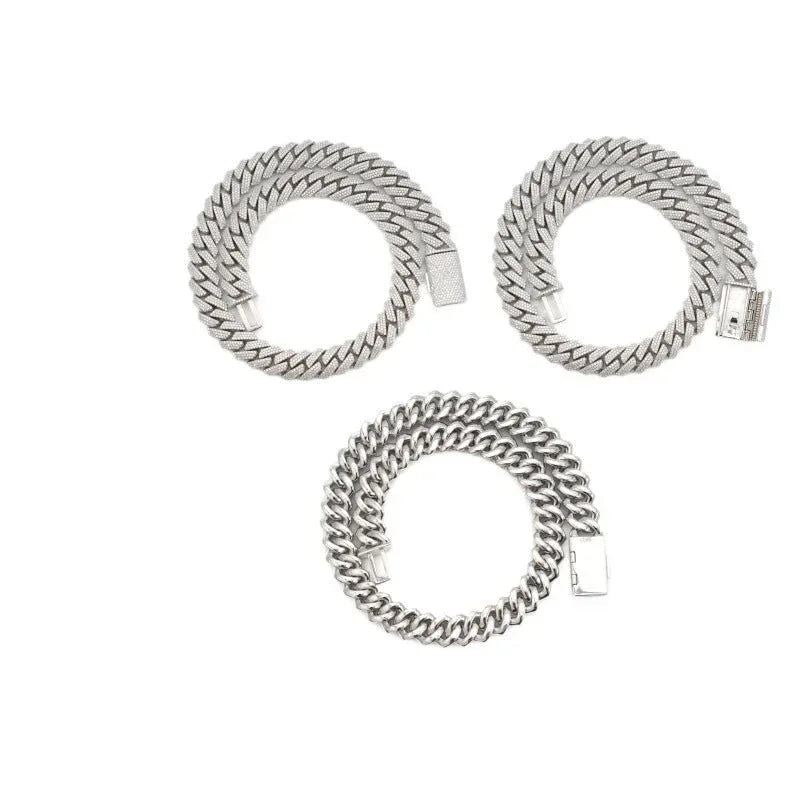 15mm Triple-Row Moissanite Cuban Link Chain – S925 Sterling Silver Iced-Out Hip Hop Men’s Necklace - CaratixJewelry