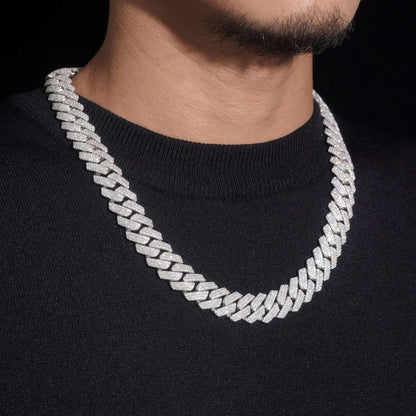 15mm Triple-Row Moissanite Cuban Link Chain – S925 Sterling Silver Iced-Out Hip Hop Men’s Necklace - CaratixJewelry