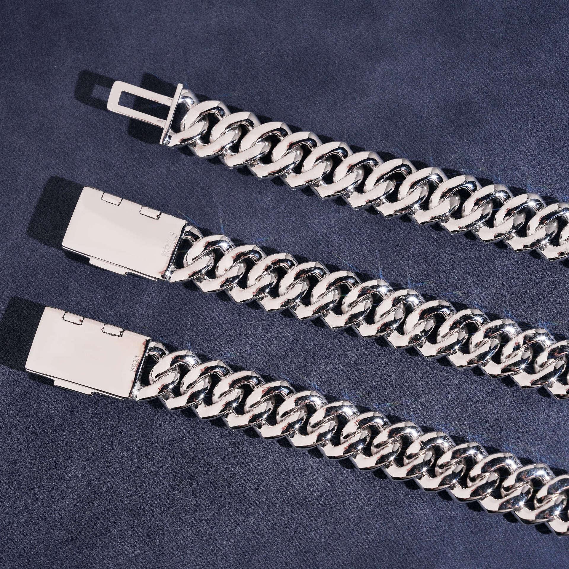 15mm Triple-Row Moissanite Cuban Link Chain – S925 Sterling Silver Iced-Out Hip Hop Men’s Necklace - CaratixJewelry