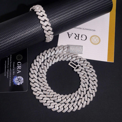 15mm Triple-Row Moissanite Cuban Link Chain – S925 Sterling Silver Iced-Out Hip Hop Men’s Necklace - CaratixJewelry