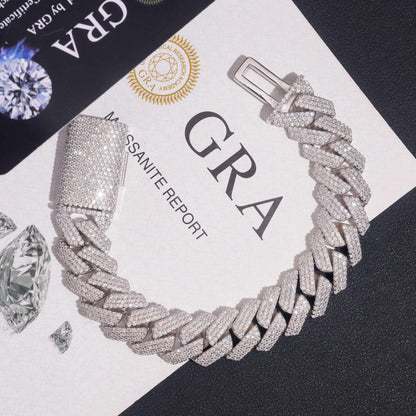 15mm Triple-Row Moissanite Cuban Link Chain – S925 Sterling Silver Iced-Out Hip Hop Men’s Necklace - CaratixJewelry