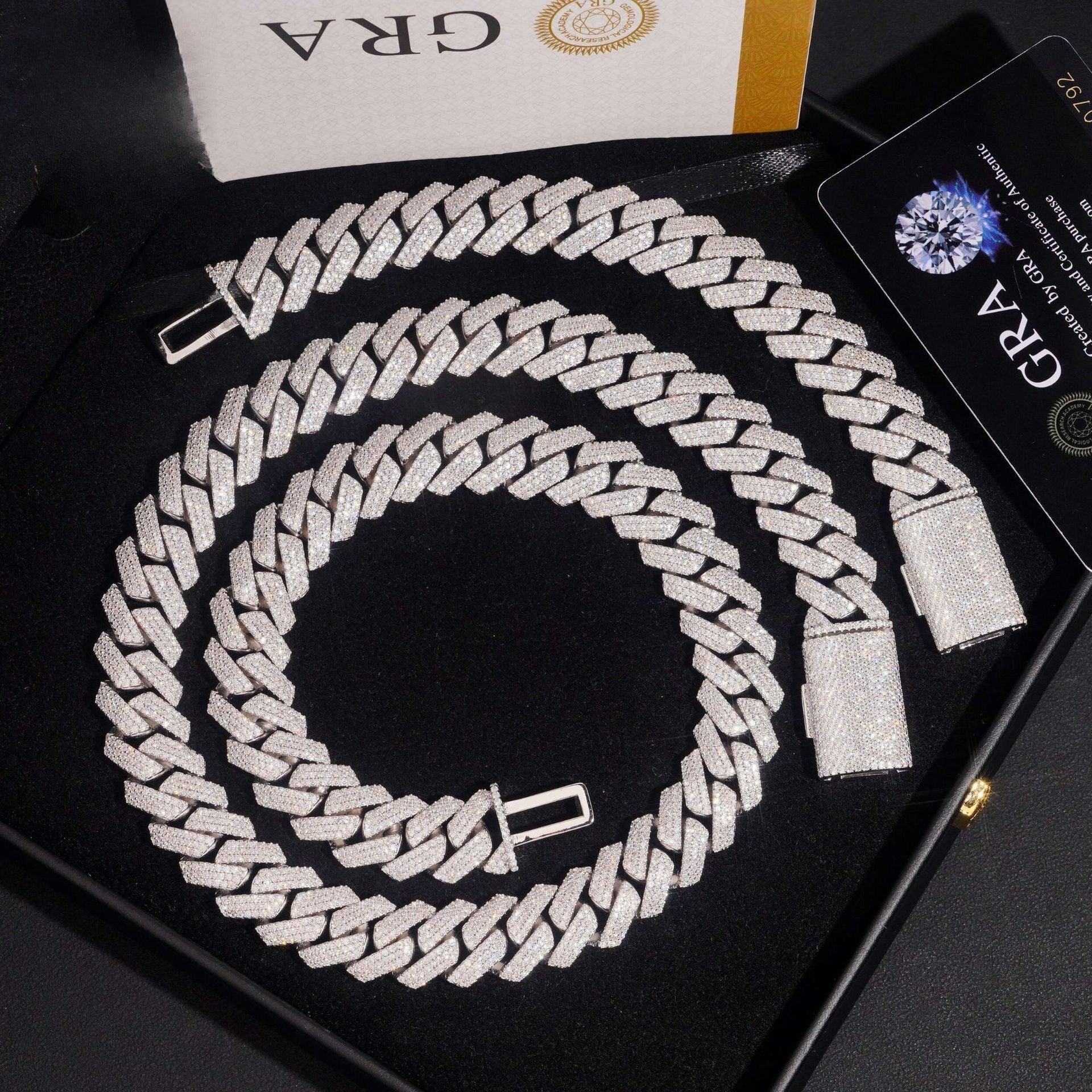 15mm Triple-Row Moissanite Cuban Link Chain – S925 Sterling Silver Iced-Out Hip Hop Men’s Necklace - CaratixJewelry