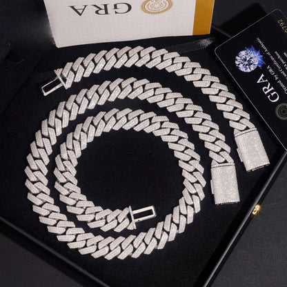 15mm Triple-Row Moissanite Cuban Link Chain – S925 Sterling Silver Iced-Out Hip Hop Men’s Necklace - CaratixJewelry