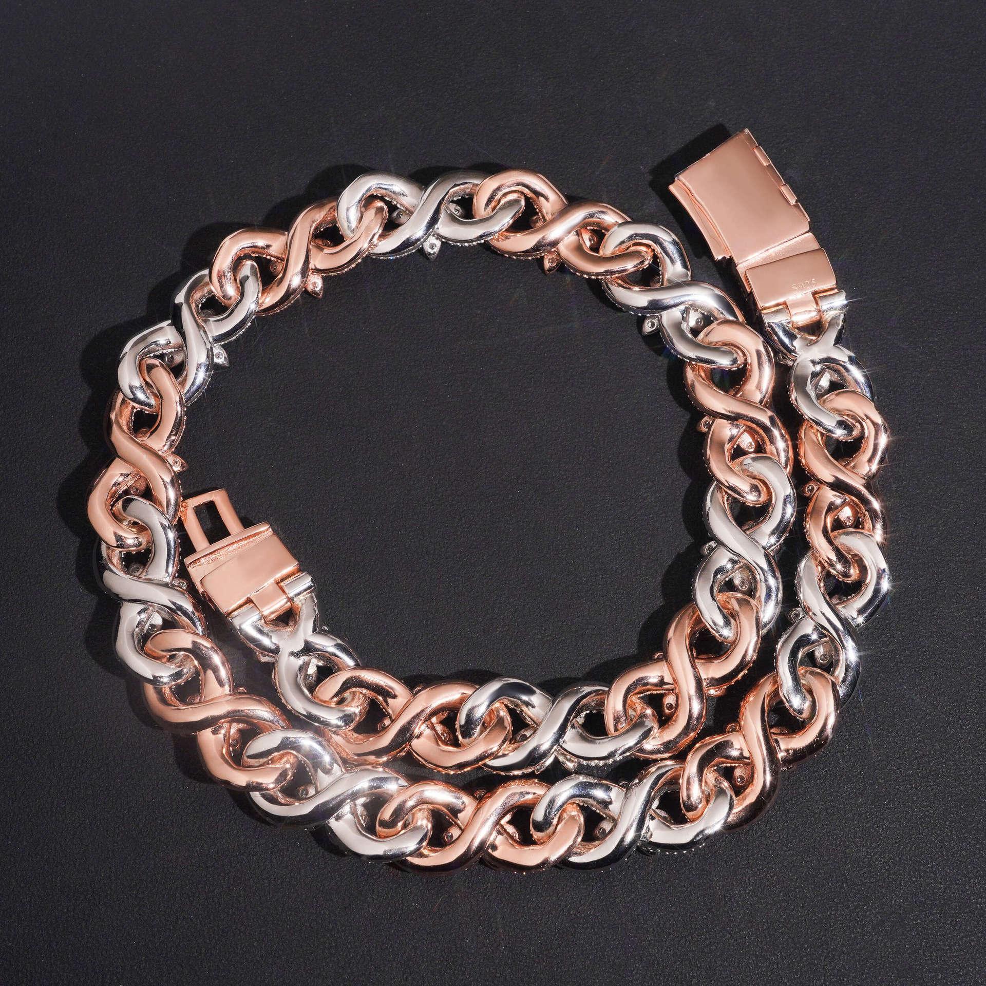 15mm Two-Tone Moissanite Cuban Link Chain – S925 Sterling Silver Crescent Flower Hip Hop Men’s Necklace - CaratixJewelry