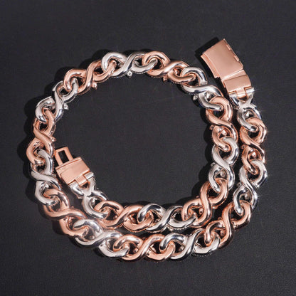 15mm Two-Tone Moissanite Cuban Link Chain – S925 Sterling Silver Crescent Flower Hip Hop Men’s Necklace - CaratixJewelry