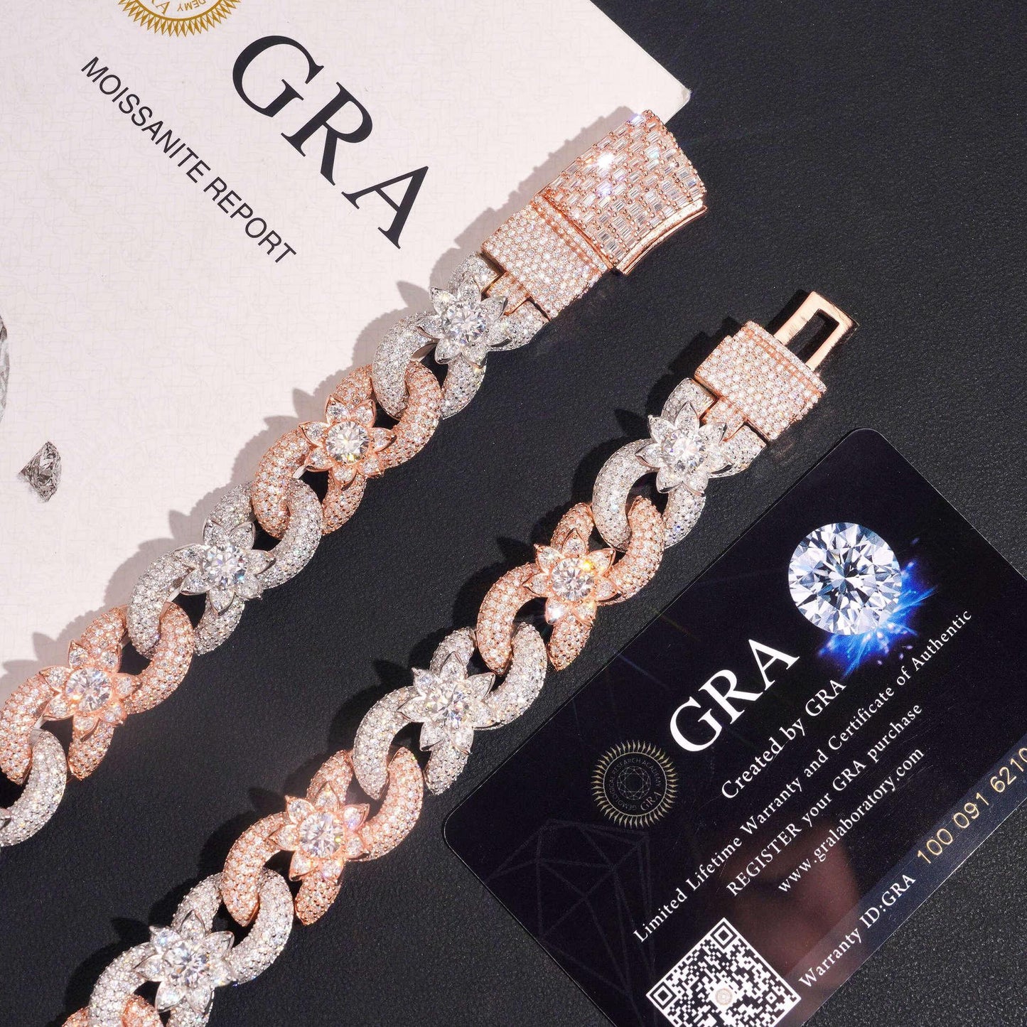 15mm Two-Tone Moissanite Cuban Link Chain – S925 Sterling Silver Crescent Flower Hip Hop Men’s Necklace - CaratixJewelry
