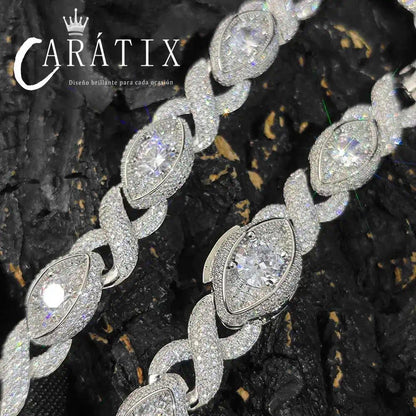 CARÁTIX 15mm Eye Shape Infinite Cuban Link Chain Necklace – Iced Out Hip Hop Bling Choker Jewelry for Women | Statement Gift