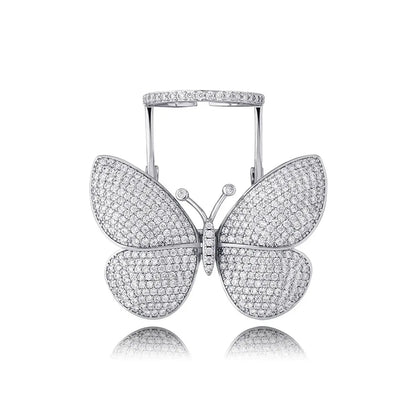 Women's Iced Out Butterfly Open Ring | Adjustable Wing Motif Band | Caratix