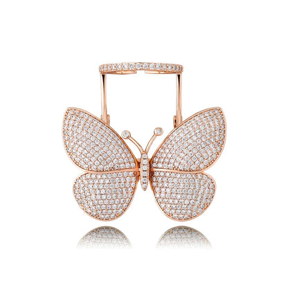 Women's Iced Out Butterfly Open Ring | Adjustable Wing Motif Band | Caratix